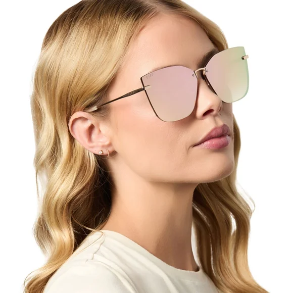 DIFF Mindy Sunglasses Stage Lights Gold Frame Iridescent Mirror Lens NWT DIFF Eyewear “Imani” Gold & Cherry Blossom Mirror  main image 4